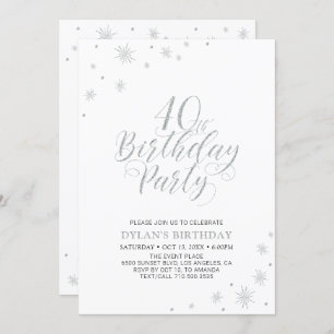 Invitación Plata y blanco   Moda moderna 40 Fiesta de cumplea
