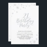 Invitación Plata y blanco | Moda moderna Fiesta de cumpleaños<br><div class="desc">Celebremos su 21º cumpleaños con esta elegante invitación a la fiesta. Este diseño presenta tipografía de plata de moda en los gráficos de destello frontales y plata con una foto en el reverso. Reemplace la foto de ejemplo con la suya o elimínala si no la desea. El color de fondo...</div>