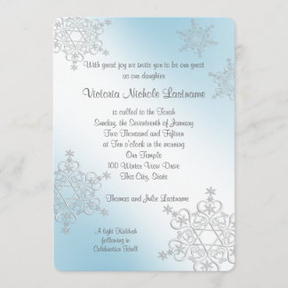 Invitación Plata y hielo Blue Snowflakes Bat Mitzvah