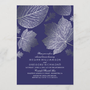 Invitación Plata y hojas de la marina ensayan la cena