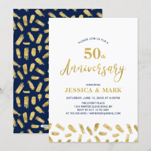Invitación Plata y Marina   50º Aniversario Boda de la época 