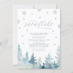 Invitación Plata y Morado Copo de Nieve Invierno Baby Showe