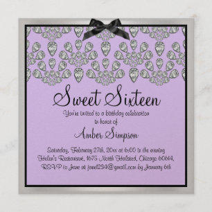 Invitación Plata y Morado Diamantes para siempre Dulce 16 Inv