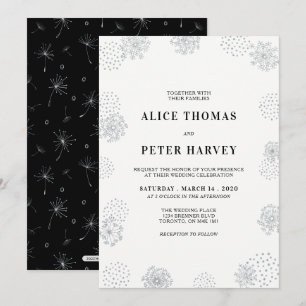 Invitación Plata y Negro   Ceremonia de Boda Moderna y Chic