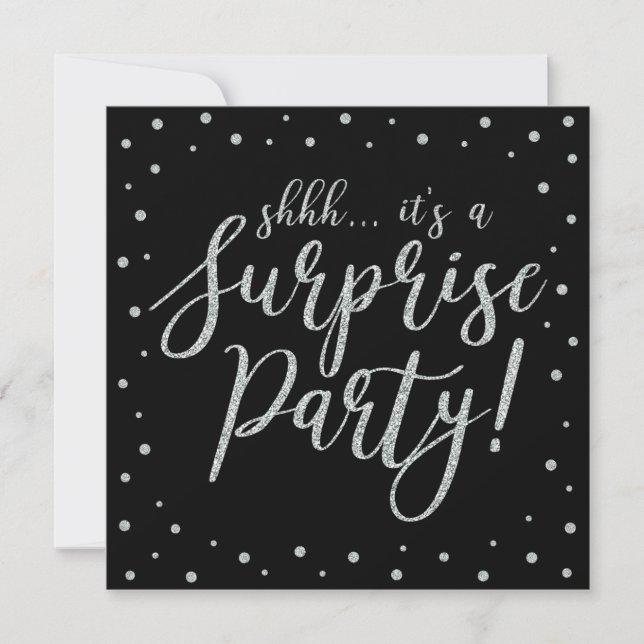 Invitación Plata y Negro | Fiesta de Cumpleaños Sorpresa 50º (Anverso)