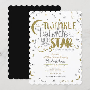 Invitación Plata y Oro Brilla Brillante Pequeña Estrella Baby