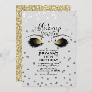 Invitación Plata y Oro maquillaje Eyelashes Belleza Dots Fies