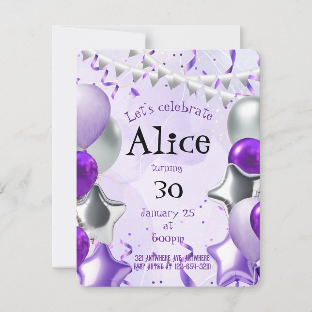 Invitación Plata y púrpura (Anverso)