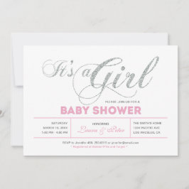 Invitación Plata y rosa | Chica, Moda Typography Baby Shower