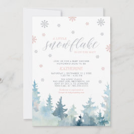 Invitación Plata y rosa | Snowflake Winter Baby Shower