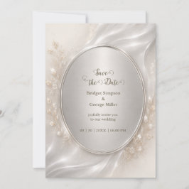 Invitación Plateada metálica romántica oval botánicos boda