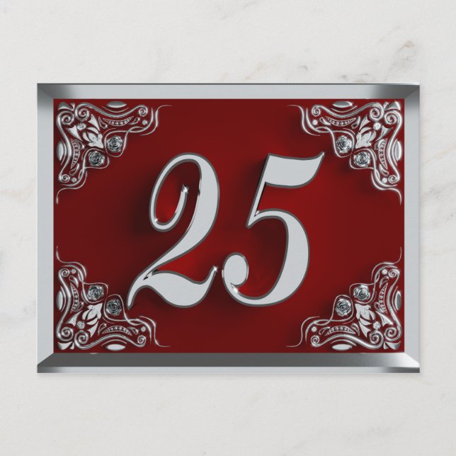 Invitación plateada real roja para el 25 cumpleaño (Anverso)