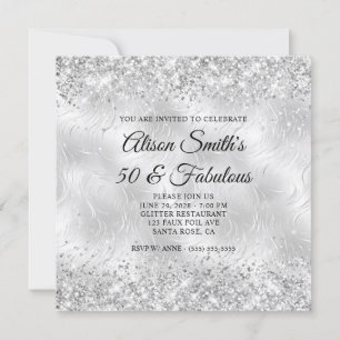Invitación Plateado Brillante Escarcha de Vidrio 50 y Fabulos