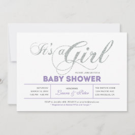 Invitación Plateado | Chica, Baby Shower de tipografía modern