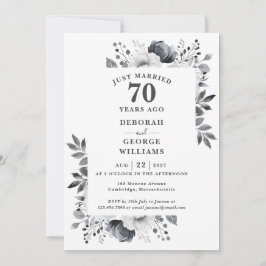 Invitación Platino 70 Aniversario Boda Monograma Floral