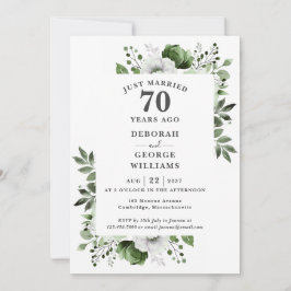 Invitación Platino 70 Aniversario Boda Monograma Floral