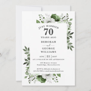 Invitación Platino 70 Aniversario Boda Monograma Floral