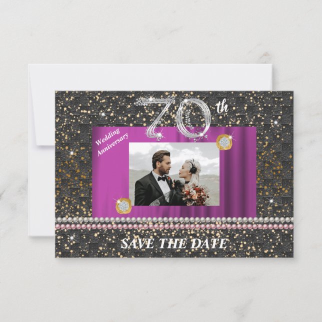 Invitación Platinum 70º Aniversario del Boda Tejido Negro (Anverso)