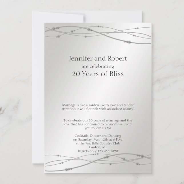 Invitación Platinum Dots 20º Aniversario Boda (Anverso)
