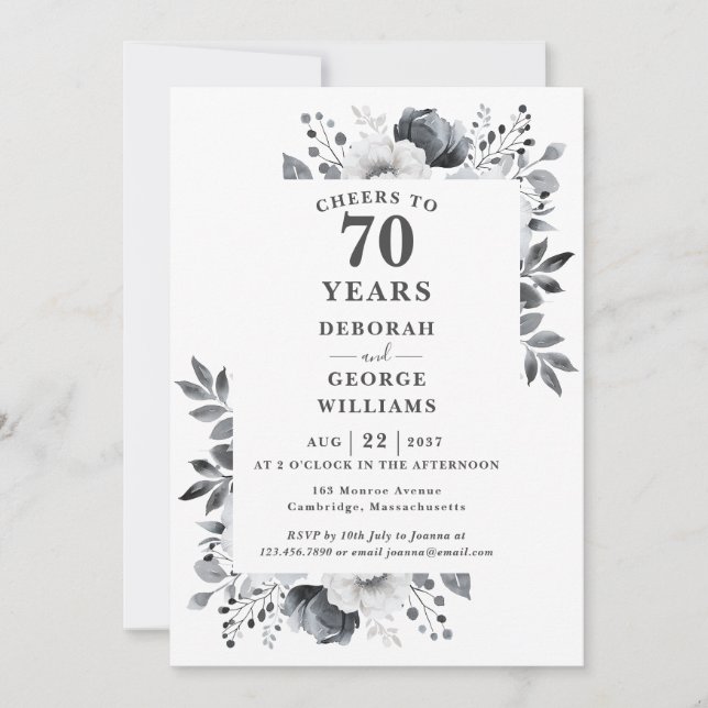 Invitación Platinum Saluda Al Aniversario Boda De 70 Años (Anverso)