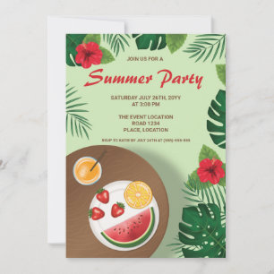Invitación Plato De Frutas Y Plantas Verdes Tropicales Fiesta