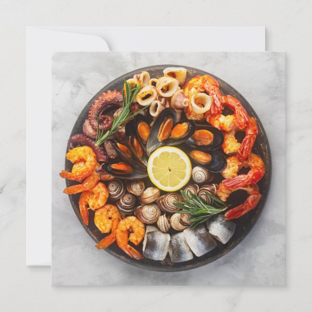 Invitación Plato de mariscos de texto personalizado (Anverso)