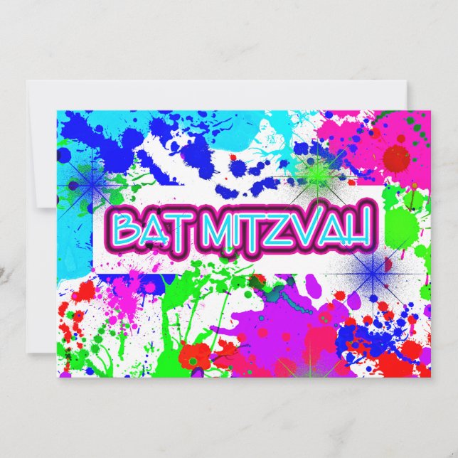 Invitación Plato de pintura neón, celebración de Bat Mitzvah (Anverso)