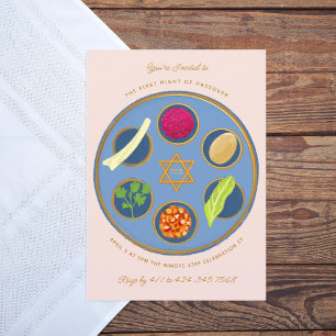 Invitación Plato de Seder de Pesaj Feliz cena de Pascua Judía