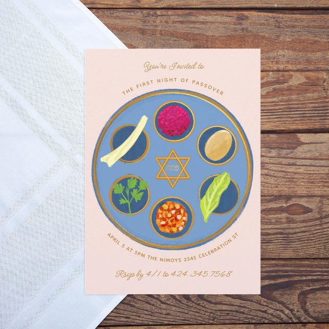 Invitación Plato de Seder de Pesaj Feliz Cena de Pascua Judía (Subido por el creador)