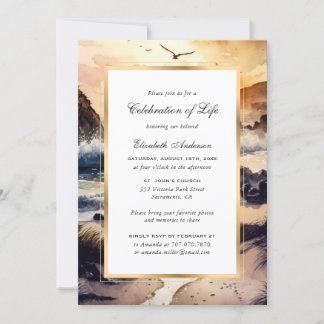 Invitación Playa acuarela en la celebración de la vida al ata