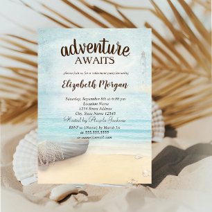 Invitación Playa adorable, barco, fiesta de jubilación del fa