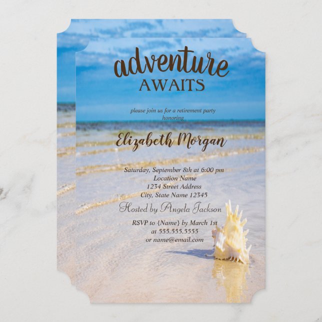 Invitación Playa Adorable, Olas, Fiesta de Jubilación de las  (Anverso / Reverso)