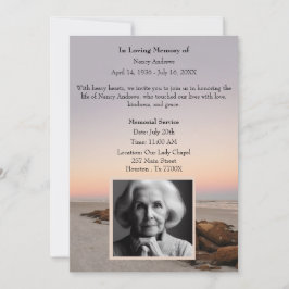 Invitación Playa al atardecer en el funeral de la memoria amo
