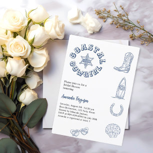 Invitación Playa azul Cowgirl Coastal Ducha Nupcial