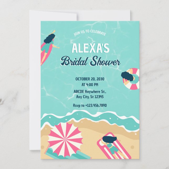 Invitación Playa azul fiesta de verano ducha de novia para su (Anverso)