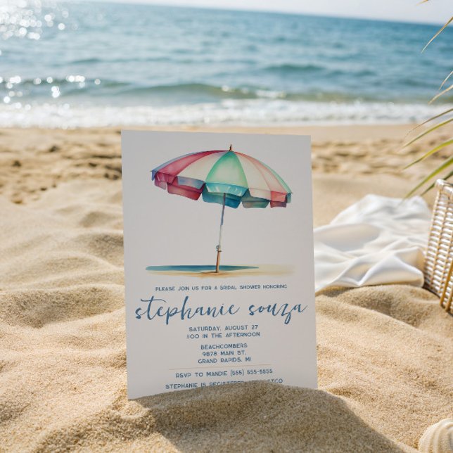 Invitación Playa, Azul, Rojo, Paraguas Teal, Despedida de Sol (Subido por el creador)