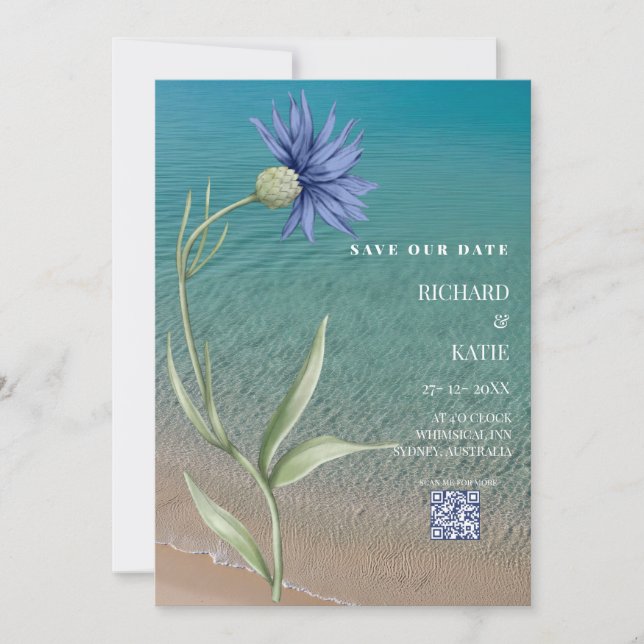 Invitación Playa azul turquesa elegante boda de código Qr (Anverso)