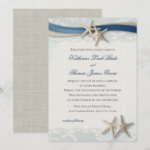 Invitación Playa azul vintage de Champagne y la Marina Inv