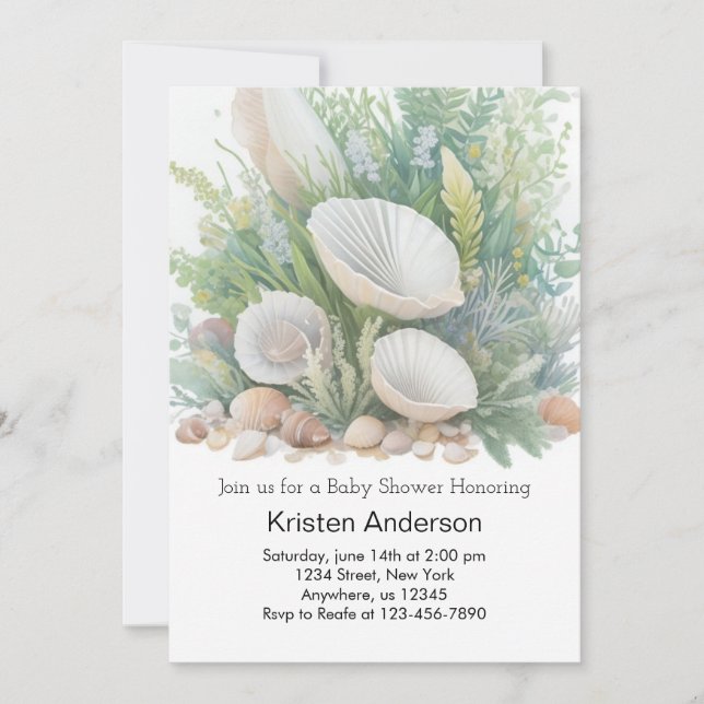 Invitación Playa Baby Shower junto al océano (Anverso)