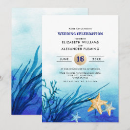 Invitación Playa | Boda de acuarela de Starfish costero