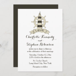 Invitación Playa Boda de la llanta de faro náutico marrón