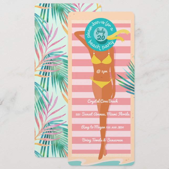 Invitación Playa caucásica Babe Summer Vibe Beach Fiesta (Anverso / Reverso)