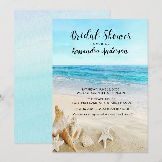 Invitación Playa Con Aguas Marinas En La Ducha De Las Marinas (Anverso / Reverso)