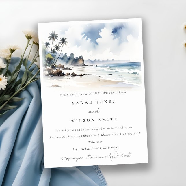 Invitación Playa Costera Bali Beach Palm Trees Ducha Parejas (Subido por el creador)