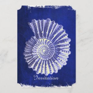 Invitación playa costera boda Blue Conch Seashell