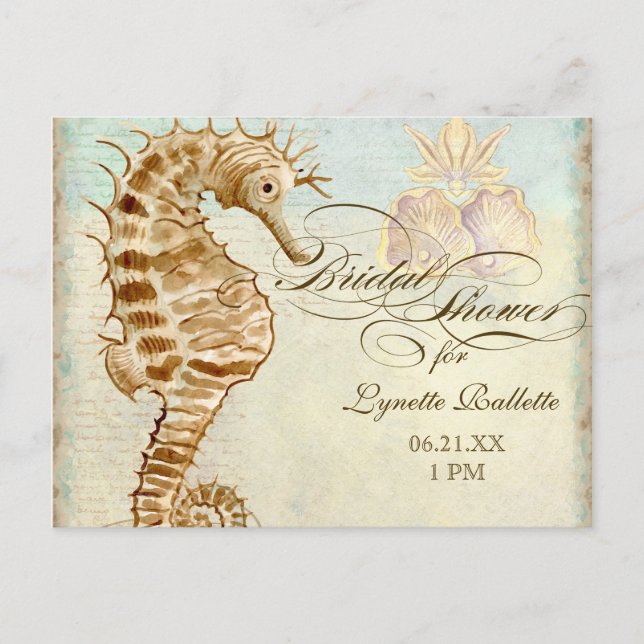 Invitación Playa costera de Caballo de Mar - Postal de ducha  (Anverso)