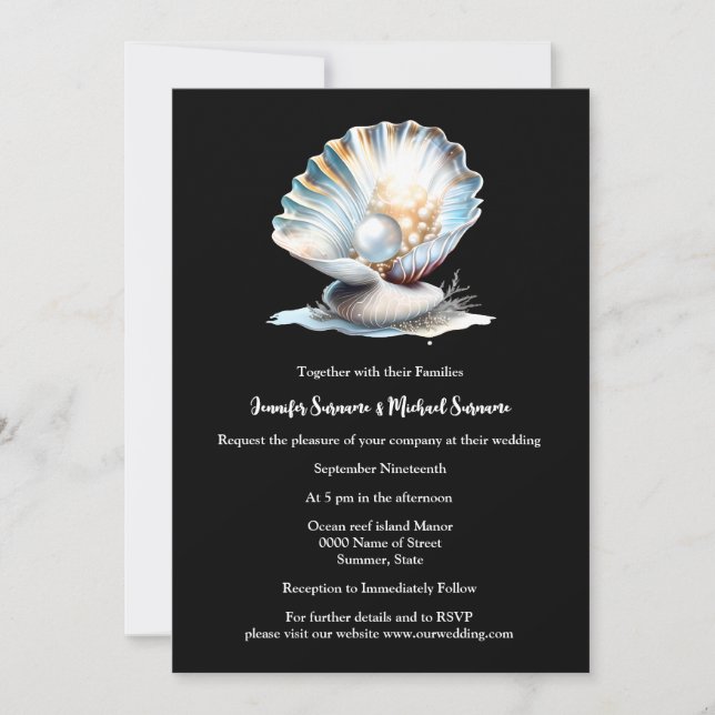 Invitación Playa costera de ostras de marfil negro (Anverso)