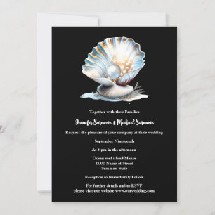 Invitación Playa costera de ostras de marfil negro