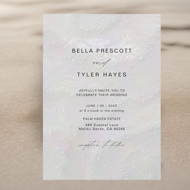 Invitación Playa Costera Pearly Sands Boda Elegante Oceánica (coastal wedding invitation modern minimalist elegant beach ocean iridescent sand ivory white shimmer)