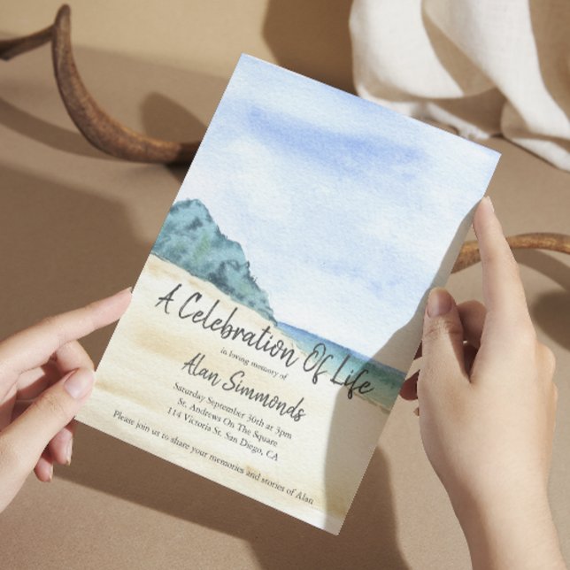 Invitación Playa De Acuarela Con Foto Celebración De La Vida (Subido por el creador)